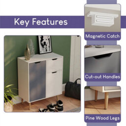 Grey Whte Modern Sideboard 2 Door 1 Drawer Cabinet Storage Mdf Solid Pine Furniture - thumbnail 3