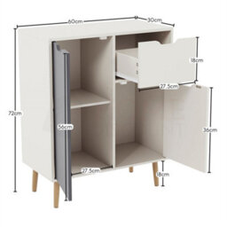 Grey Whte Modern Sideboard 2 Door 1 Drawer Cabinet Storage Mdf Solid Pine Furniture - thumbnail 2