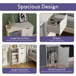 Grey Whte Modern Sideboard 2 Door 1 Drawer Cabinet Storage Mdf Solid Pine Furniture - thumbnail 5