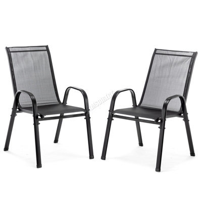 Birchtree Stackable Garden Chairs Set Of 2 Outdoor Patio Furniture Weather-Resistant Black