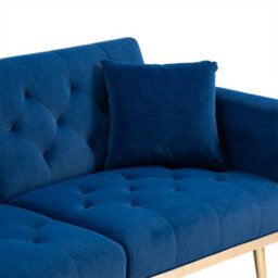 Abrihome Modern 2-Seater Velvet Sofa With 3-Speed Adjustable Backrest, Thick Cushions & Gold Metal Legs, Navy - thumbnail 9