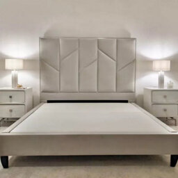 Stratus Interiors Julius Gold And Silver Abstract Accent Strip Bed Frame Optional Gas Lift Storage - Cream Plush - Slatted Base - Superking - thumbnail 3