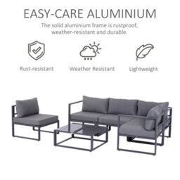 Outsunny 6Pcs Outdoor Sectional Sofa Set Conversation Aluminum Frame W/ Cushion - thumbnail 6