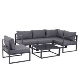 Outsunny 6Pcs Outdoor Sectional Sofa Set Conversation Aluminum Frame W/ Cushion - thumbnail 2