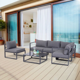 Outsunny 5 Seater Aluminium Garden Furniture Set W/ Table, Grey