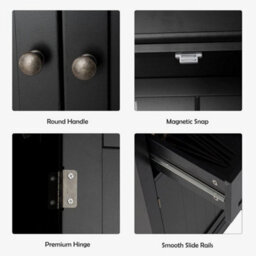 Wood Tall Storage Cabinet 2 Doors Display Organizer Freestanding Pantry Cupboard - thumbnail 5