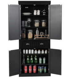 Wood Tall Storage Cabinet 2 Doors Display Organizer Freestanding Pantry Cupboard - thumbnail 3