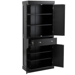 Wood Tall Storage Cabinet 2 Doors Display Organizer Freestanding Pantry Cupboard - thumbnail 6