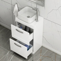Royal Bathrooms 500mm Floor Standing Vanity Unit 2 Drawer Gloss White & Countertop Basin - Elena - thumbnail 3