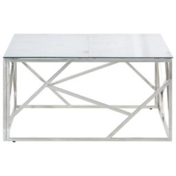 Berkfield Coffee Table Silver Stainless Steel And Tempered Glass - thumbnail 4