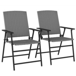 Outsunny 2Pcs Rattan Chair Foldable Garden Furniture W/ Armrest Grey - thumbnail 2