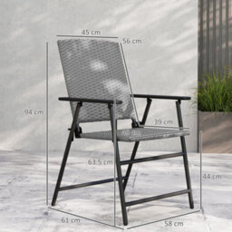 Outsunny 2Pcs Rattan Chair Foldable Garden Furniture W/ Armrest Grey - thumbnail 3