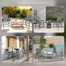 Outsunny 2Pcs Rattan Chair Foldable Garden Furniture W/ Armrest Grey - thumbnail 7