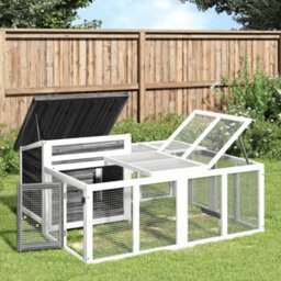 Berkfield Rustic Rabbit Hutch Grey 144X123X67.5 Cm Solid Wood Pine - thumbnail 2