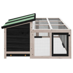Berkfield Rustic Rabbit Hutch Grey 144X123X67.5 Cm Solid Wood Pine - thumbnail 5