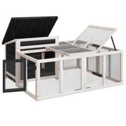 Berkfield Rustic Rabbit Hutch Grey 144X123X67.5 Cm Solid Wood Pine - thumbnail 4