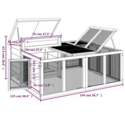 Berkfield Rustic Rabbit Hutch Grey 144X123X67.5 Cm Solid Wood Pine - thumbnail 7