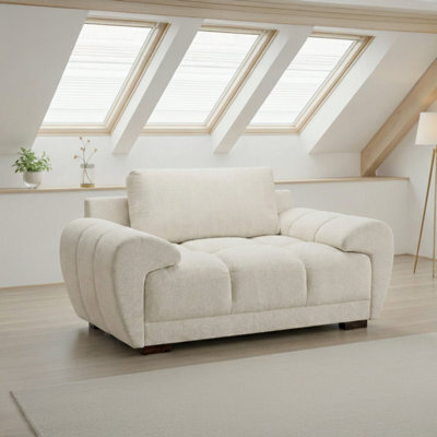 Furnishings For Less UK Zura Cream Plush Velvet Large Armchair Pillow Back Wooden Legs - image 1