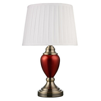 Lighting Supermarket Malham Small Touch Control Table Lamp With Ivory Pleated Shade - Red & Antique Brass - image 1