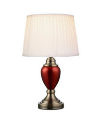Lighting Supermarket Malham Small Touch Control Table Lamp With Ivory Pleated Shade - Red & Antique Brass - thumbnail 2