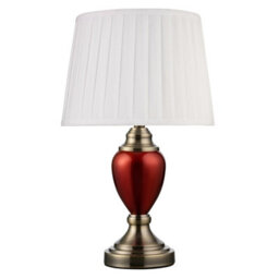 Lighting Supermarket Malham Small Touch Control Table Lamp With Ivory Pleated Shade - Red & Antique Brass - thumbnail 1