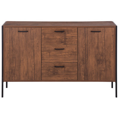 Beliani Industrial Sideboard Dark Brown With Black Steel Frame, 3 Drawers 2 Cabinets, W123 X D39 X H78Cm - image 1