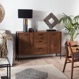 Beliani Industrial Sideboard Dark Brown With Black Steel Frame, 3 Drawers 2 Cabinets, W123 X D39 X H78Cm - thumbnail 2