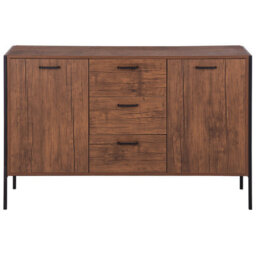 Beliani Industrial Sideboard Dark Brown With Black Steel Frame, 3 Drawers 2 Cabinets, W123 X D39 X H78Cm - thumbnail 1