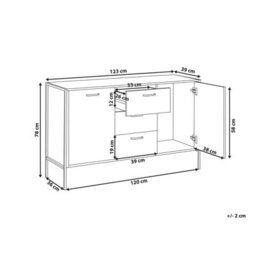 Beliani Industrial Sideboard Dark Brown With Black Steel Frame, 3 Drawers 2 Cabinets, W123 X D39 X H78Cm - thumbnail 4