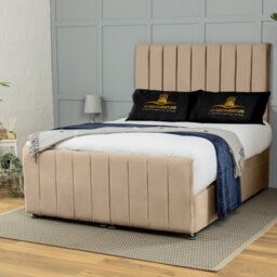 UKBEDFURNITURE Belvoir Plush Beige End Opening Divan Ottoman Bed With 54 Inch Headboard - thumbnail 1