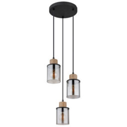 Luminosa Lighting Luminosa Reid Cluster Pendant Ceiling Light Matt Black Smoke Glass Shade 3X E27 - thumbnail 2