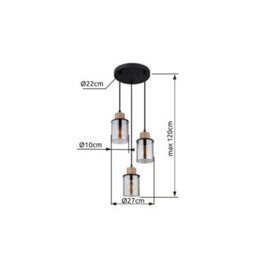 Luminosa Lighting Luminosa Reid Cluster Pendant Ceiling Light Matt Black Smoke Glass Shade 3X E27 - thumbnail 5