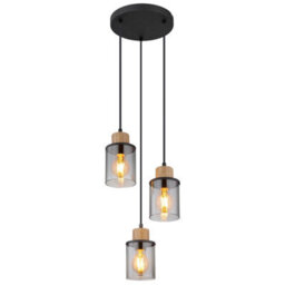 Luminosa Lighting Luminosa Reid Cluster Pendant Ceiling Light Matt Black Smoke Glass Shade 3X E27