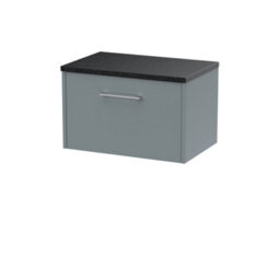 Nuie Hudson Reed Juno Wall Hung 1-Drawer Vanity Unit & Black Worktop, Stylish Countertop Basin Unit In Coastal Grey, 600mm