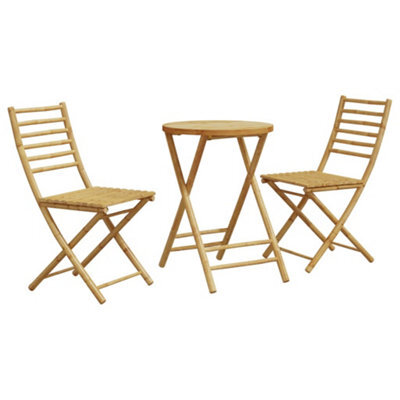 Walplus 3 Piece Bistro Set Bamboo For Garden Backyard, Balcony - Cushion Not Included - image 1