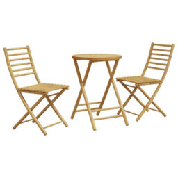 Walplus 3 Piece Bistro Set Bamboo For Garden Backyard, Balcony - Cushion Not Included - thumbnail 1
