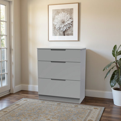 Messina Ready Assembled Matt Grey No Effect 3 Drawer Deep Chest (H)875mm (W)740mm (D)390mm - image 1