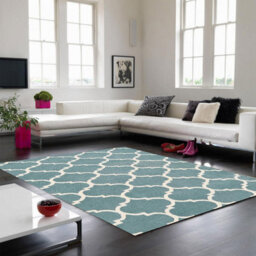 Ogee Duck Egg Wool Geometric Luxurious Modern Handmade Easy To Clean Rug For Living Room And Bedroom-120Cm X 170Cm - thumbnail 1