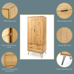 Core Products Augusta Industrial 2 Door, 2 Drawer Pine Wardrobe H176.0Cm X W76.5Cm X D53.0Cm - thumbnail 9