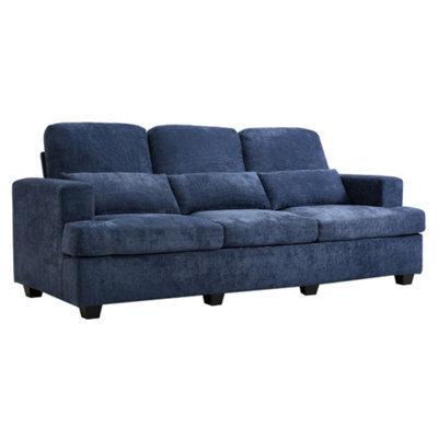 Living And Home 3-Seater Blue Chenille Upholstered Sofa With Pillows - image 1