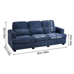 Living And Home 3-Seater Blue Chenille Upholstered Sofa With Pillows - thumbnail 5