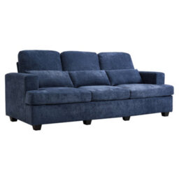 Living And Home 3-Seater Blue Chenille Upholstered Sofa With Pillows - thumbnail 1