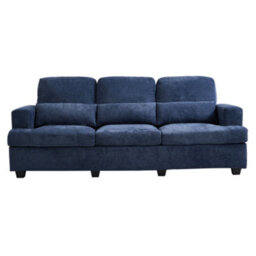 Living And Home 3-Seater Blue Chenille Upholstered Sofa With Pillows - thumbnail 2