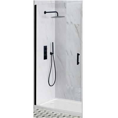 Homestylestore Black Walk In Wet Room Hinged Door Shower Enclosure And White Tray With Fast Flow Waste 1400 X 800mm - image 1