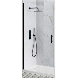 Homestylestore Black Walk In Wet Room Hinged Door Shower Enclosure And White Tray With Fast Flow Waste 1400 X 800mm - thumbnail 1