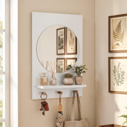 Costway Wooden Wall-Mounted Mirror With Wall Brackets & Expansion Screws For Entryway - thumbnail 4