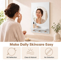 Costway Wooden Wall-Mounted Mirror With Wall Brackets & Expansion Screws For Entryway - thumbnail 7
