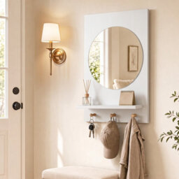 Costway Wooden Wall-Mounted Mirror With Wall Brackets & Expansion Screws For Entryway - thumbnail 3