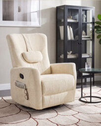 Beliani Rocking Recliner Chair Rea Swivel Chenille Light Beige - thumbnail 2