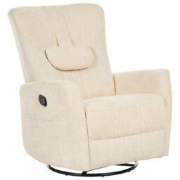 Beliani Rocking Recliner Chair Rea Swivel Chenille Light Beige - thumbnail 4